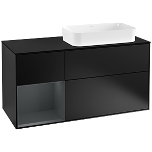 Villeroy et Boch Finion Villeroy et Boch G272HGPD 120cm, plaque de finition noir mat, Emotion, étagère gauche Midnight Blue Matt Lacquer , laqué noir mat