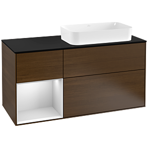 Villeroy et Boch Finion Villeroy et Boch G272MTGN 120cm, plaque de finition noir mat, émotion, étagère gauche laqué blanc mat, placage noyer