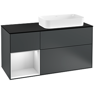 Villeroy et Boch Finion Villeroy et Boch G272MTHG 120cm, plaque de finition noir mat, Emotion, étagère gauche laqué blanc mat, Midnight Blue Matt Lacquer