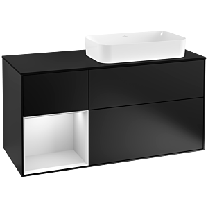 Villeroy et Boch Finion Villeroy et Boch G272MTPD 120cm, plaque de finition noir mat, Emotion, étagère gauche laqué blanc mat, laqué noir mat
