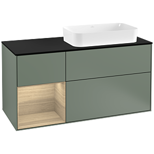 Villeroy et Boch Finion Villeroy et Boch G272PCGM 120cm, plaque de finition noir mat, Emotion, étagère à gauche Oak Veneer , Olive Matt Lacquer