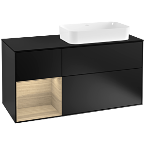 Villeroy und Boch Finion Waschtischunterschrank G272PCPD 120cm, Abdeckplatte black matt, Emotion, Regal links Oak Veneer, Black matt lacquer