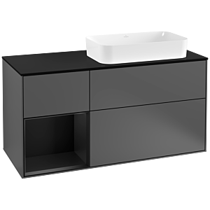 Villeroy und Boch Finion Waschtischunterschrank G272PDGK 120cm, Abdeckplatte black matt, Emotion, Regal links Black matt lacquer, Anthracite matt