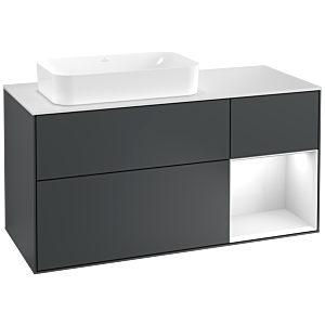 Villeroy und Boch Finion Waschtischunterschrank G281GFHG 120cm, Abdeckplatte white matt, Emotion, Regal rechts Glossy white lacquer, Midnight Blue Matt Lacquer