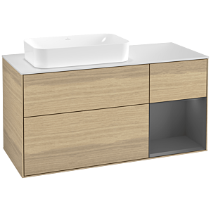 Villeroy et Boch Finion Villeroy et Boch G281GKPC 120cm, plaque de finition blanc mat, Emotion, étagère droite Anthracite mat, Oak Veneer