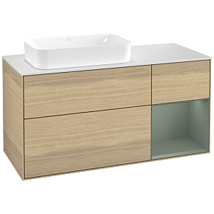 Villeroy et Boch Finion Villeroy et Boch G281GMPC 120cm, plaque de finition blanc mat, émotion, étagère à droite Olive Matt Lacquer , Oak Veneer