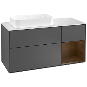 Villeroy et Boch Finion Villeroy et Boch G281GNGK 120cm, plaque de finition blanc mat, Emotion, étagère à droite Placage noyer, Anthracite mat