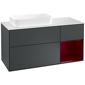 Villeroy und Boch Finion Waschtischunterschrank G281HBHG 120cm, Abdeckplatte white matt, Emotion, Regal rechts Peony, Midnight Blue Matt Lacquer