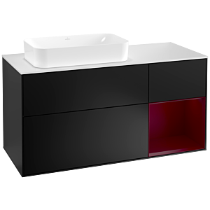 Villeroy und Boch Finion Waschtischunterschrank G281HBPD 120cm, Abdeckplatte white matt, Emotion, Regal rechts Peony, Black matt lacquer
