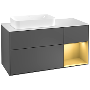 Villeroy et Boch Finion Villeroy et Boch G281HFGK 120cm, plaque de recouvrement blanc mat, Emotion, étagère droite or mat, anthracite mat