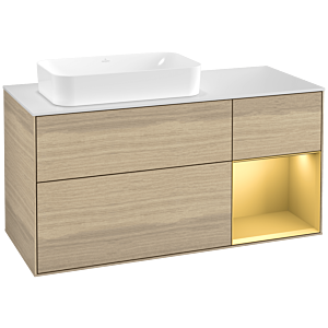 Villeroy et Boch Finion Villeroy et Boch G281HFPC 120cm, plaque de recouvrement blanc mat, Emotion, étagère droite or mat, Oak Veneer