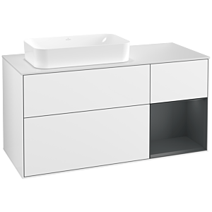 Villeroy und Boch Finion Waschtischunterschrank G281HGGF 120cm, Abdeckplatte white matt, Emotion, Regal rechts Midnight Blue Matt Lacquer, Glossy white lacquer