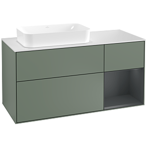 Villeroy et Boch Finion Villeroy et Boch G281HGGM 120cm, plaque de finition blanc mat, émotion, étagère à droite Midnight Blue Matt Lacquer , Olive Matt Lacquer