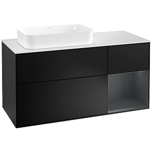 Villeroy und Boch Finion Waschtischunterschrank G281HGPD 120cm, Abdeckplatte white matt, Emotion, Regal rechts Midnight Blue Matt Lacquer, Black matt lacquer