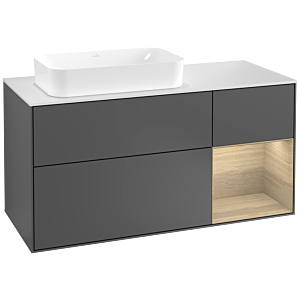 Villeroy et Boch Finion Villeroy et Boch G281PCGK 120cm, plaque de recouvrement blanc mat, émotion, étagère à droite Oak Veneer , anthracite mat