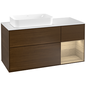 Villeroy und Boch Finion Waschtischunterschrank G281PCGN 120cm, Abdeckplatte white matt, Emotion, Regal rechts Oak Veneer, Walnut veneer