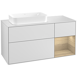 Villeroy und Boch Finion Waschtischunterschrank G281PCMT 120cm, Abdeckplatte white matt, Emotion, Regal rechts Oak Veneer, White matt lacquer