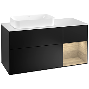 Villeroy et Boch Finion Villeroy et Boch G281PCPD 120cm, plaque de recouvrement blanc mat, Emotion, étagère à droite Oak Veneer , laqué noir mat