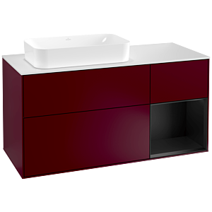Villeroy und Boch Finion Waschtischunterschrank G281PDHB 120cm, Abdeckplatte white matt, Emotion, Regal rechts Black matt lacquer, Peony Matt