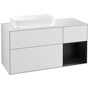 Villeroy und Boch Finion Waschtischunterschrank G281PDMT 120cm, Abdeckplatte white matt, Emotion, Regal rechts Black matt lacquer, White matt lacquer