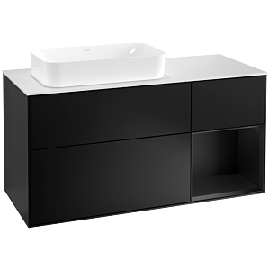 Villeroy und Boch Finion Waschtischunterschrank G281PDPD 120cm, Abdeckplatte white matt, Emotion, Regal rechts Black matt lacquer, Black matt lacquer