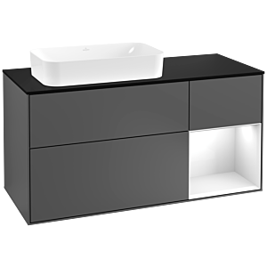 Villeroy und Boch Finion Waschtischunterschrank G282GFGK 120cm, Abdeckplatte black matt, Emotion, Regal rechts Glossy white lacquer, Anthracite matt