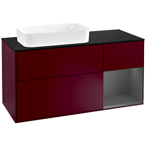 Villeroy und Boch Finion Waschtischunterschrank G282GKHB 120cm, Abdeckplatte black matt, Emotion, Regal rechts Anthracite matt, Peony Matt