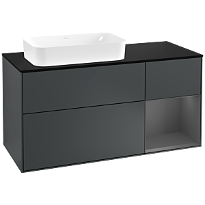 Villeroy und Boch Finion Waschtischunterschrank G282GKHG 120cm, Abdeckplatte black matt, Emotion, Regal rechts Anthracite matt, Midnight Blue Matt Lacquer