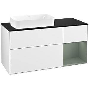 Villeroy and Boch Finion Villeroy and Boch Finion G282GMGF 120cm, cover plate black matt, Emotion, shelf on the right Olive Matt Lacquer , glossy white lacquer
