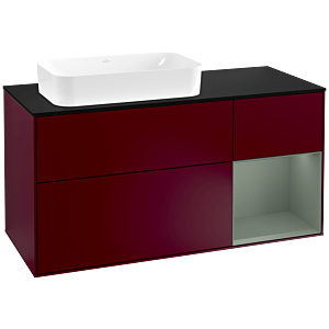 Villeroy und Boch Finion Waschtischunterschrank G282GMHB 120cm, Abdeckplatte black matt, Emotion, Regal rechts Olive Matt Lacquer, Peony Matt
