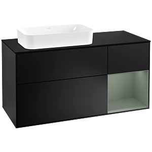 Villeroy und Boch Finion Waschtischunterschrank G282GMPD 120cm, Abdeckplatte black matt, Emotion, Regal rechts Olive Matt Lacquer, Black matt lacquer