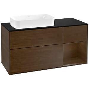 Villeroy und Boch Finion Waschtischunterschrank G282GNGN 120cm, Abdeckplatte black matt, Emotion, Regal rechts Walnut veneer, Walnut veneer