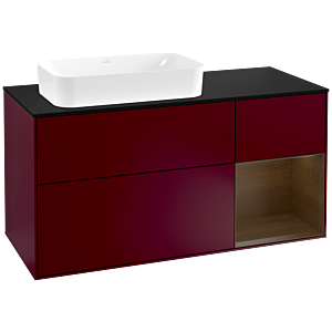 Villeroy und Boch Finion Waschtischunterschrank G282GNHB 120cm, Abdeckplatte black matt, Emotion, Regal rechts Walnut veneer, Peony Matt