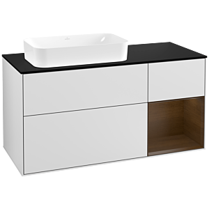 Villeroy and Boch Finion Villeroy and Boch Finion G282GNMT 120cm, cover plate black matt, emotion, shelf right walnut veneer, white matt lacquer