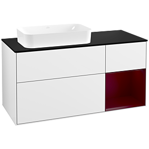 Villeroy et Boch Finion Villeroy et Boch G282HBGF 120cm, plaque de finition noir mat, Emotion, étagère à droite Peony , Laque blanc brillant