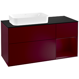 Villeroy und Boch Finion Waschtischunterschrank G282HBHB 120cm, Abdeckplatte black matt, Emotion, Regal rechts Peony, Peony Matt