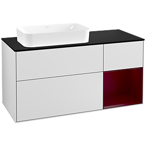 Villeroy und Boch Finion Waschtischunterschrank G282HBMT 120cm, Abdeckplatte black matt, Emotion, Regal rechts Peony, White matt lacquer