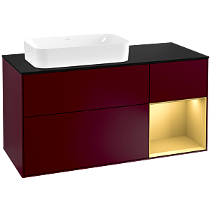 Villeroy und Boch Finion Waschtischunterschrank G282HFHB 120cm, Abdeckplatte black matt, Emotion, Regal rechts Gold matt, Peony Matt