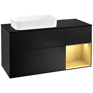 Villeroy und Boch Finion Waschtischunterschrank G282HFPD 120cm, Abdeckplatte black matt, Emotion, Regal rechts Gold matt, Black matt lacquer