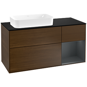 Villeroy und Boch Finion Waschtischunterschrank G282HGGN 120cm, Abdeckplatte black matt, Emotion, Regal rechts Midnight Blue Matt Lacquer, Walnut veneer