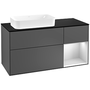 Villeroy et Boch Finion Villeroy et Boch G282MTGK 120cm, plaque de finition noir mat, Emotion, étagère à droite laqué blanc mat, anthracite mat