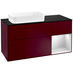 Villeroy und Boch Finion Waschtischunterschrank G282MTHB 120cm, Abdeckplatte black matt, Emotion, Regal rechts White matt lacquer, Peony Matt