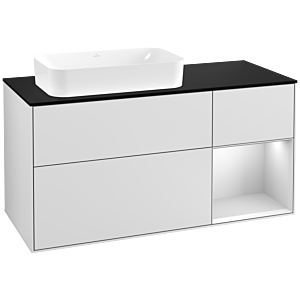 Villeroy and Boch Finion Villeroy and Boch Finion G282MTMT 120cm, cover plate black matt, Emotion, shelf on the right white matt lacquer, white matt lacquer