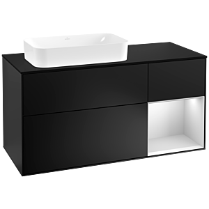 Villeroy und Boch Finion Waschtischunterschrank G282MTPD 120cm, Abdeckplatte black matt, Emotion, Regal rechts White matt lacquer, Black matt lacquer