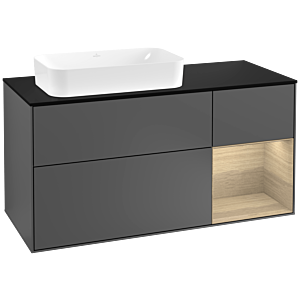 Villeroy und Boch Finion Waschtischunterschrank G282PCGK 120cm, Abdeckplatte black matt, Emotion, Regal rechts Oak Veneer, Anthracite matt