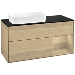 Villeroy und Boch Finion Waschtischunterschrank G282PCPC 120cm, Abdeckplatte black matt, Emotion, Regal rechts Oak Veneer, Oak Veneer
