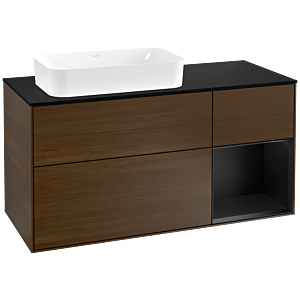 Villeroy et Boch Finion Villeroy et Boch G282PDGN 120cm, plaque de finition noir mat, Emotion, étagère à droite Laque noire mate, placage noyer