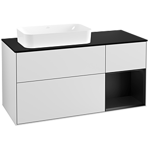Villeroy und Boch Finion Waschtischunterschrank G282PDMT 120cm, Abdeckplatte black matt, Emotion, Regal rechts Black matt lacquer, White matt lacquer
