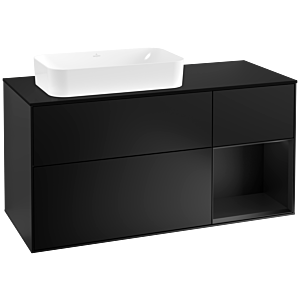 Villeroy und Boch Finion Waschtischunterschrank G282PDPD 120cm, Abdeckplatte black matt, Emotion, Regal rechts Black matt lacquer, Black matt lacquer