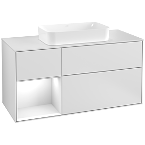 Villeroy und Boch Finion Waschtischunterschrank G291GFMT 120cm, Abdeckplatte white matt, Emotion, Regal links Glossy white lacquer, White matt lacquer